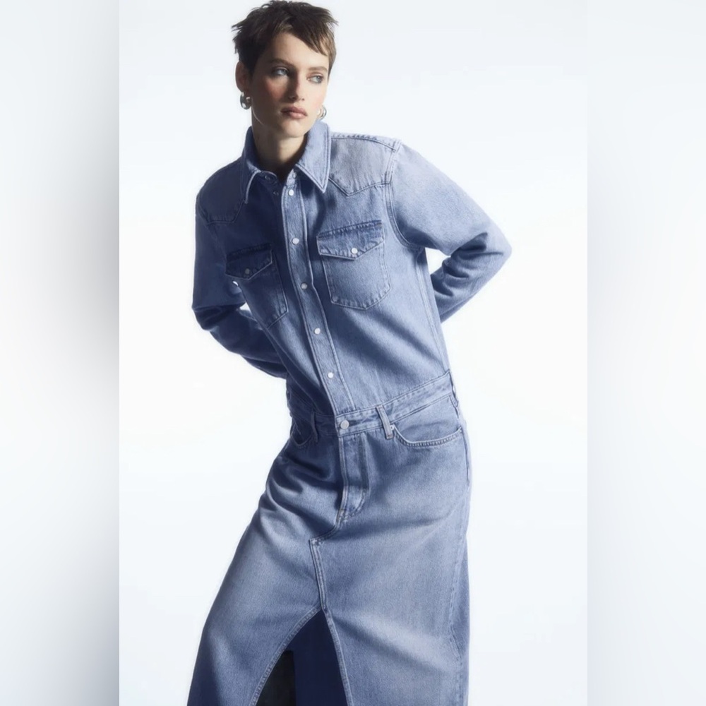 COS Denim Maxi Shirt Dress Sz. 12 - Picture 3 of 16